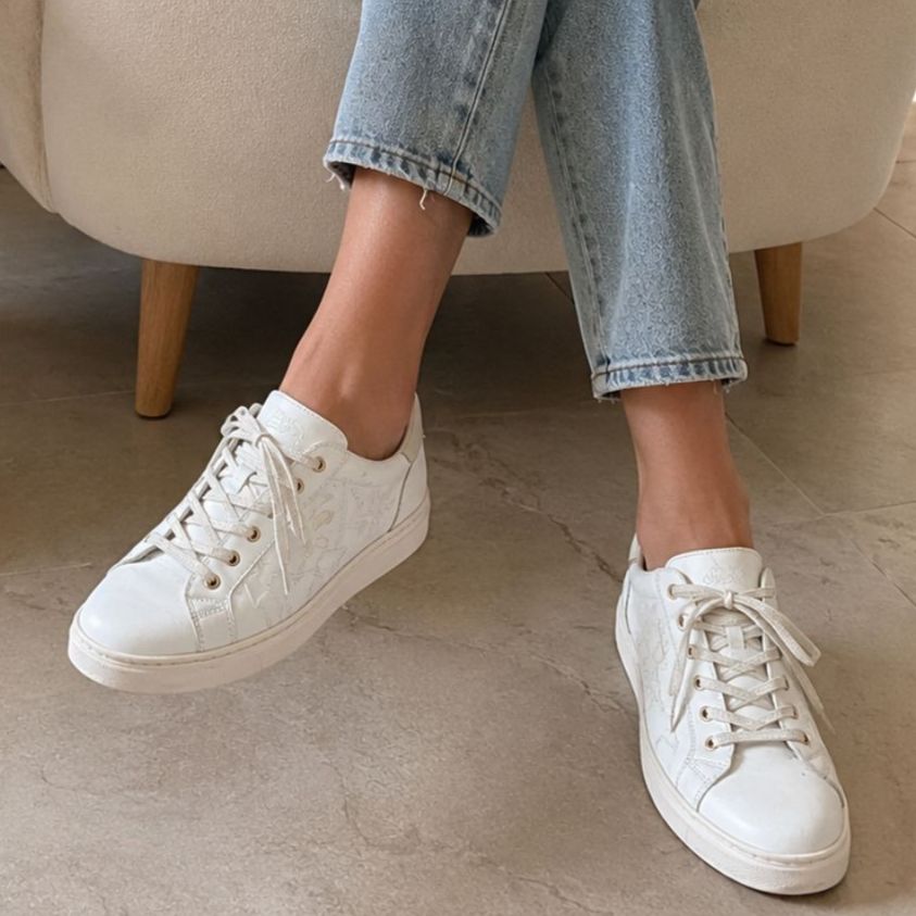 Nero Giardini White Logo Embossed Leather Platform Sneakers Women's Size 39